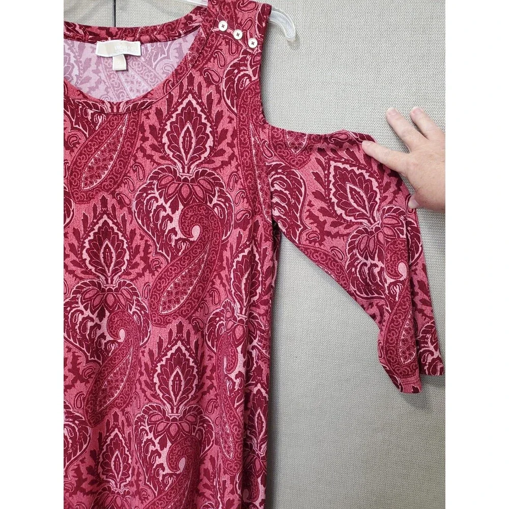 Michael Kors Red Paisley Cold Shoulder Dress Size XL Stretchy Scuba Knit